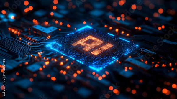 Fototapeta robotic manufacturing of semiconductors and computer chips from silicon wafers with modern ai technology and automated chip production systems
