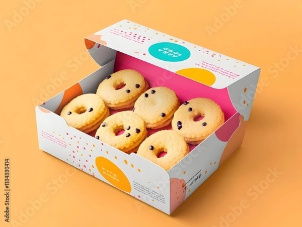 Obraz Colorful Bakery Cookie Box with Flip-Top Lid and Bright Branding