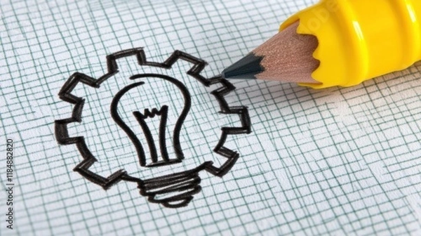 Fototapeta Creative Drawing of Gear with Lightbulb Concept