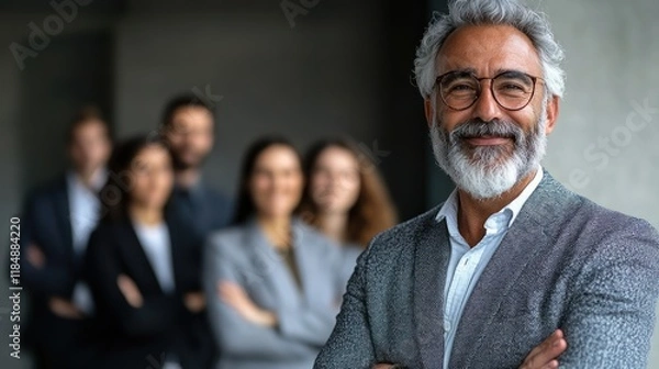 Obraz Confident Senior Businessman with Team in Background