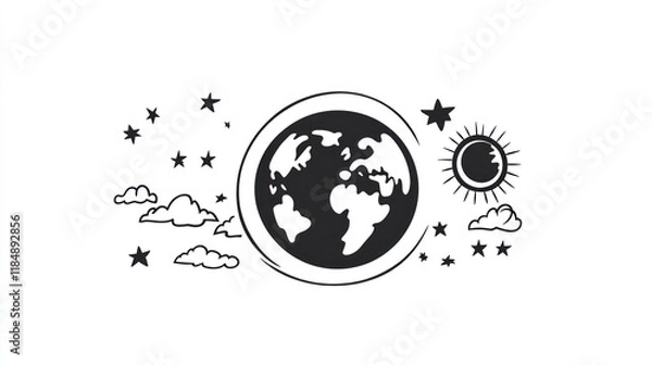 Obraz Earth, sun, moon, stars, clouds, orbit, celestial, design, illustration, graphic