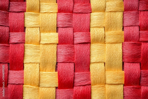 Fototapeta Red and yellow woven weave pattern background with abstract designs