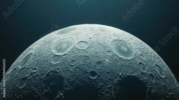 Fototapeta Close-up view of the moon's surface, showcasing craters against a starry background.
