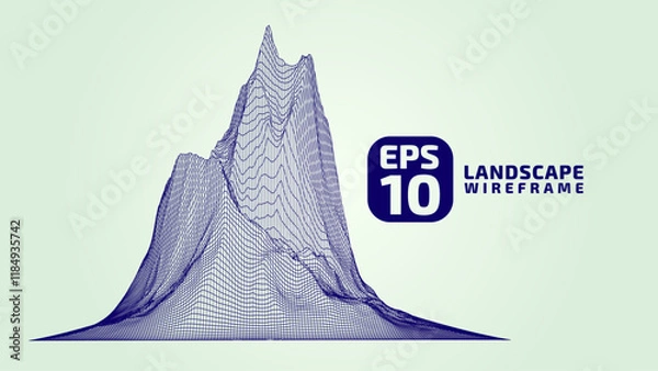 Fototapeta Abstract wireframe background. 3D grid technology illustration landscape. Digital Terrain Cyberspace in the Mountains with valleys. Data Array. | EPS10 Vector.