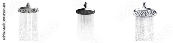 Fototapeta Rainfall showerhead isolated on transparent background, Set of