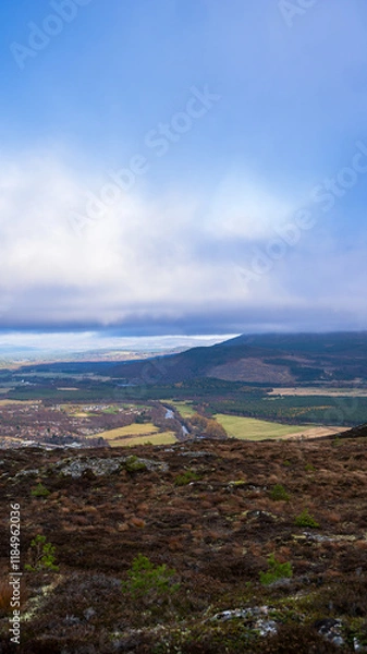 Fototapeta Overlooking Aviemore and surroundings from a hilltop in Scotland, UK, captured on 2024-11-03.