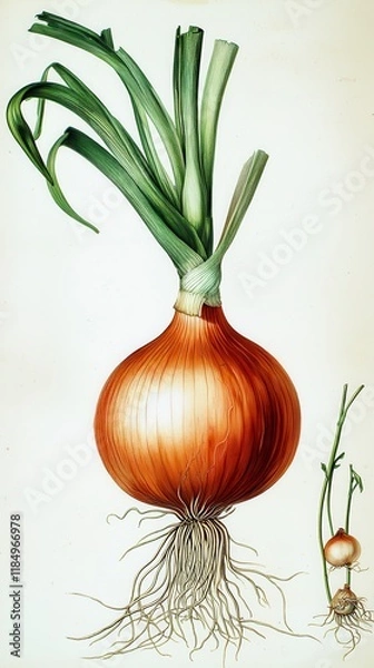 Fototapeta Detailed Botanical Illustration of an Onion Plant: A Visual Feast of Nature's Bounty