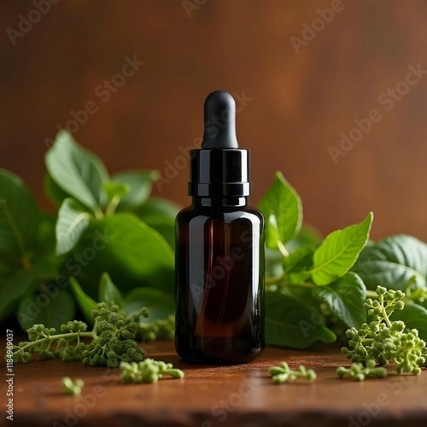 Obraz Herbal Elegance A Luxurious Serum Dropper Bottle Displayed in a Lush Garden