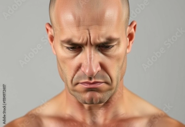 Fototapeta Portrait of a bald man with a stern expression