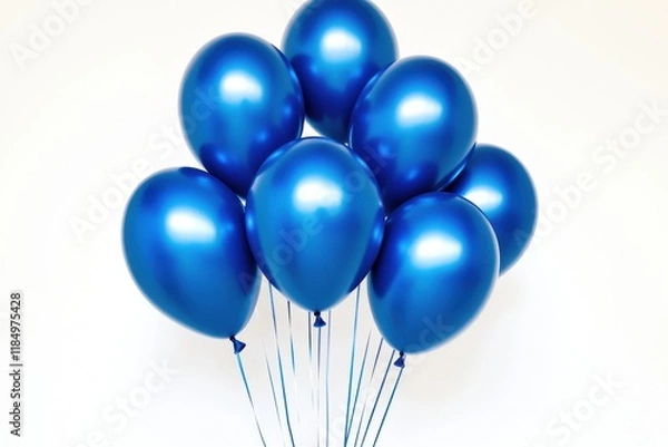 Fototapeta A vibrant cluster of glossy blue balloons against a pristine white background.