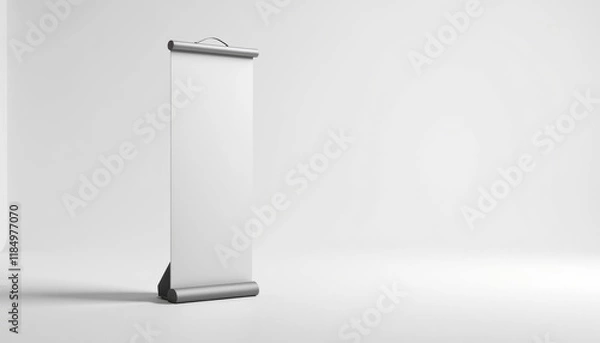Fototapeta Double-sided trade show banner mockup displayed in a minimalistic setting, with one side slightly visible in perspective