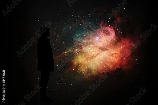Fototapeta Silhouette Observing A Cosmic Nebula In Space