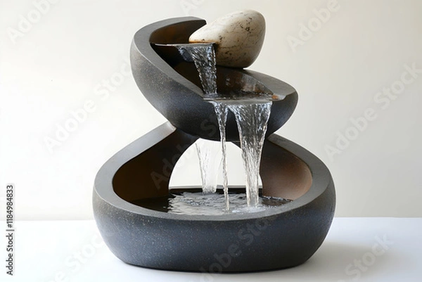 Obraz Sleek modern fountain with water gracefully cascading into a tranquil pool with smooth stones