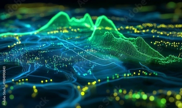 Fototapeta Visualize glowing green trend line overlaid on digital map