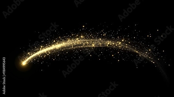 Fototapeta Yellow and white shooting star trails on transparent background. Vector realistic illustration of firework arc tails with shimmering particles, festive sparkling beams, magic power twinkle effect