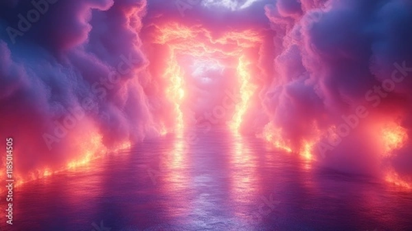 Obraz A bright orange and purple sky with a fire burning through it