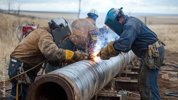 Fototapeta Pipeline Welders at Work: A Day in the Life of Energy Infrastructure Construction
