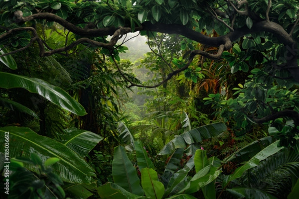 Fototapeta Tropical rain forest with big trees	