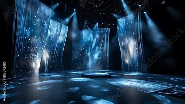 Obraz A futuristic stage with a transparent screen and dynamic 3D projections 