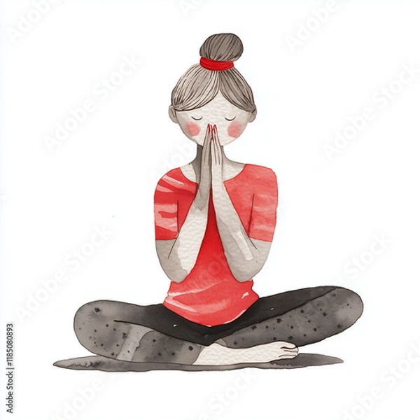 Obraz An illustration of a woman meditating and doing yoga; new years resolutions