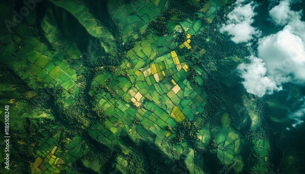 Fototapeta satellite image of fields in tropical landscape