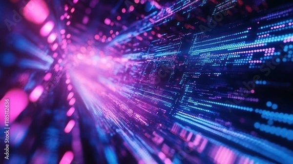 Fototapeta abstract futuristic background with pink blue glowing neon moving high speed wave lines and bokeh lights.