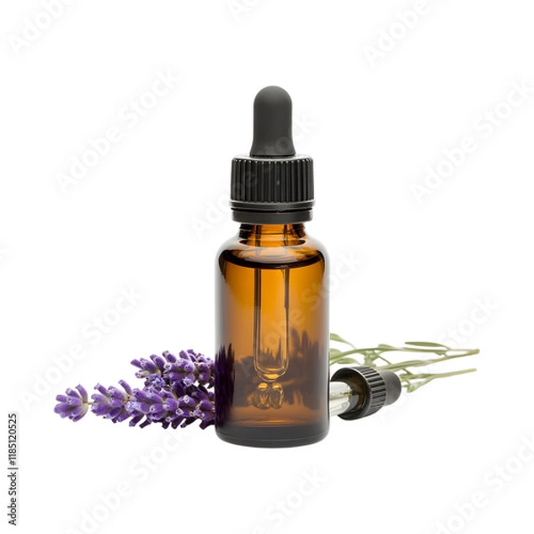 Fototapeta Small Glass Bottle of Lavender Essential Aromatherapy Oil on transparent background
