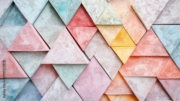 Fototapeta Colored background: textured stone triangles in pastel colors. Concept of artificial and natural decorative materials