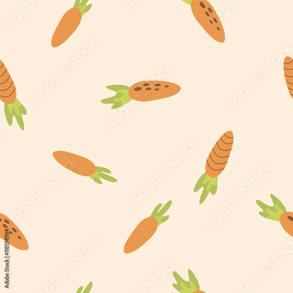 Fototapeta Cute Easter carrots on pastel background, seamless pattern
