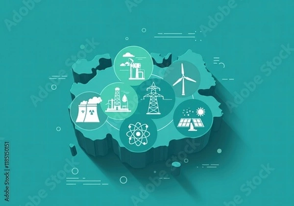 Fototapeta Energy sources illustrated on a map of Turkey, showcasing diversity