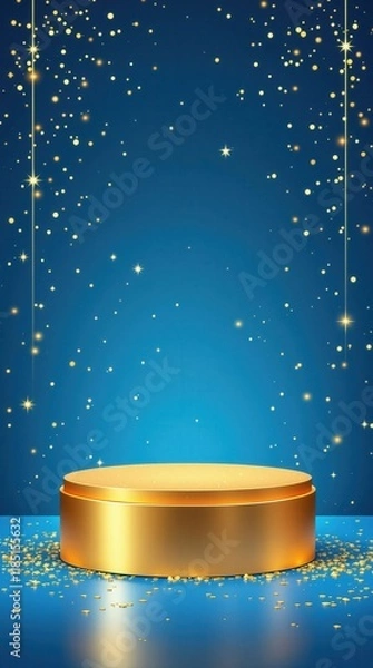 Fototapeta Golden podium for presentation products on the blue color background