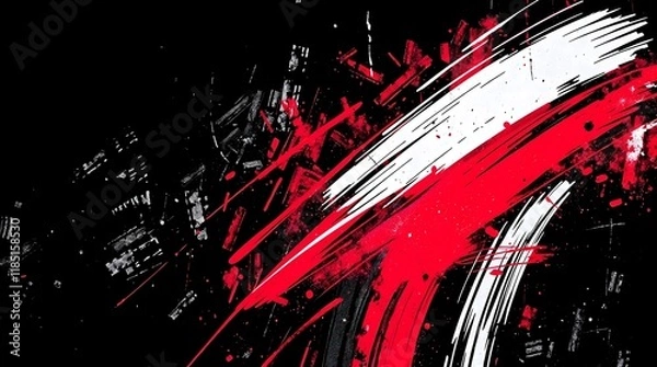 Obraz Sporty red and white grunge brush pattern on black background
