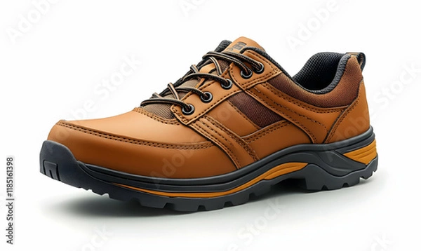 Fototapeta Tan leather shoe, studio shot, white background, e-commerce