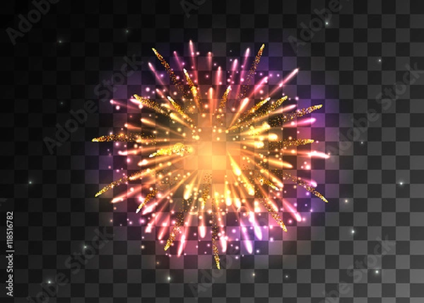 Obraz VECTOR eps 10. Glowing collection. Pink and golden Firework, light effects isolated and grouped. Shining elements and stars.