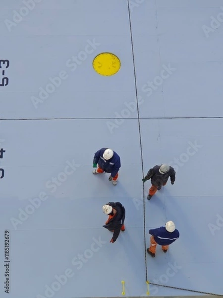 Obraz Ship crew or men are pulling a rope