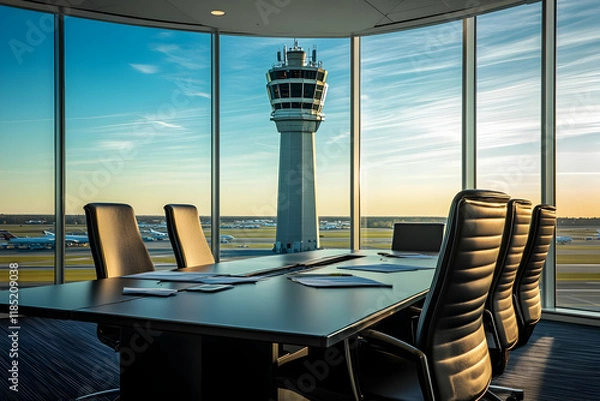 Obraz Airport conference room with tower view