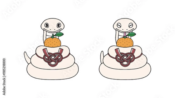 Fototapeta 鏡餅風に飾られた蛇のセット