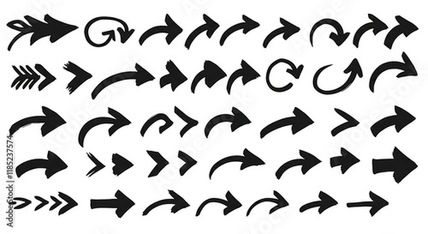 Fototapeta Collection hand drawn arrows. Set simple arrows isolated on white background. Arrow mark icons. Arrow paint - stock vector.
