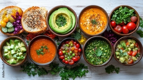Fototapeta Delicious and Healthy Vegan Bowls and Toasts