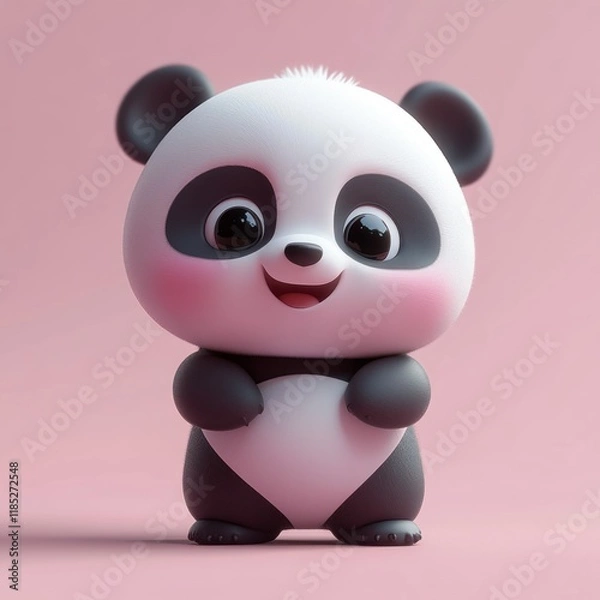 Fototapeta Cute Cartoon Panda Character 3D Rendering Soft Lighting Pastel Colors Playful Pose