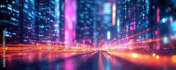 Obraz Digital Cityscape Background for Artificial Intelligence, Data Transfer, Neural Networks, Cybersecurity, Multimedia, Visualization, Modern Technology, Communication and Education