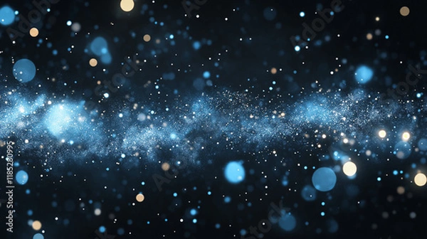 Fototapeta Cosmic Dance: A mesmerizing abstract background of swirling blue and gold particles against a deep black canvas, evoking a sense of cosmic wonder and endless possibilities.