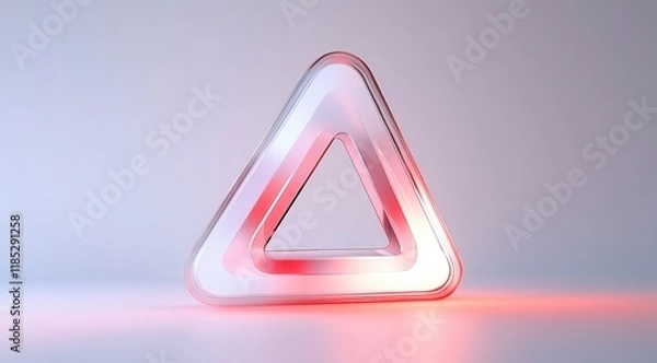 Fototapeta a sleek, representation of a 2 dimensional ribon, builded by the triangles like the adobe acrobat sign, material is white mate and transparent glass, on light grey background, 