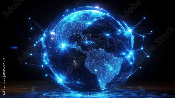 Fototapeta Futuristic Digital Globe with Network Connections and Cyberpunk Style Illustration