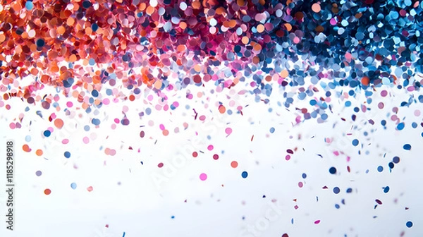 Fototapeta Colorful confetti falling, white background, celebration, design