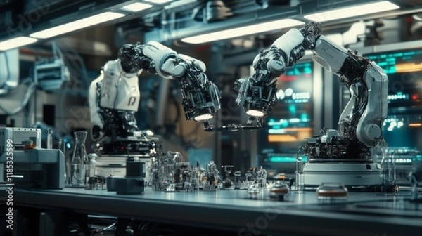 Fototapeta Advanced Robotic Automation in Modern Manufacturing Facility