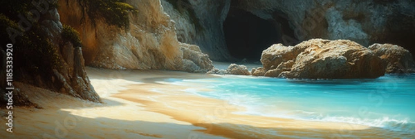 Obraz Serene Beach Background with Rocky Lagoon