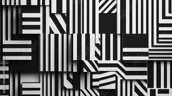 Fototapeta A visually striking 3d geometric pattern designed for wallpaper use its monochrome color scheme offers a modern and minimalist aesthetic, ideal for interior design and decoration purposes