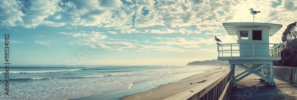 Obraz Serene Beach Background with Lifeguard Tower
