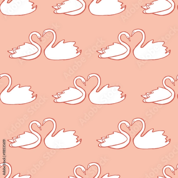 Obraz Couple of swans seamless pattern. Design element for wedding greeting card, valentines day invitation, honeymoon postcard. Vintage style, hand drawn pen and ink